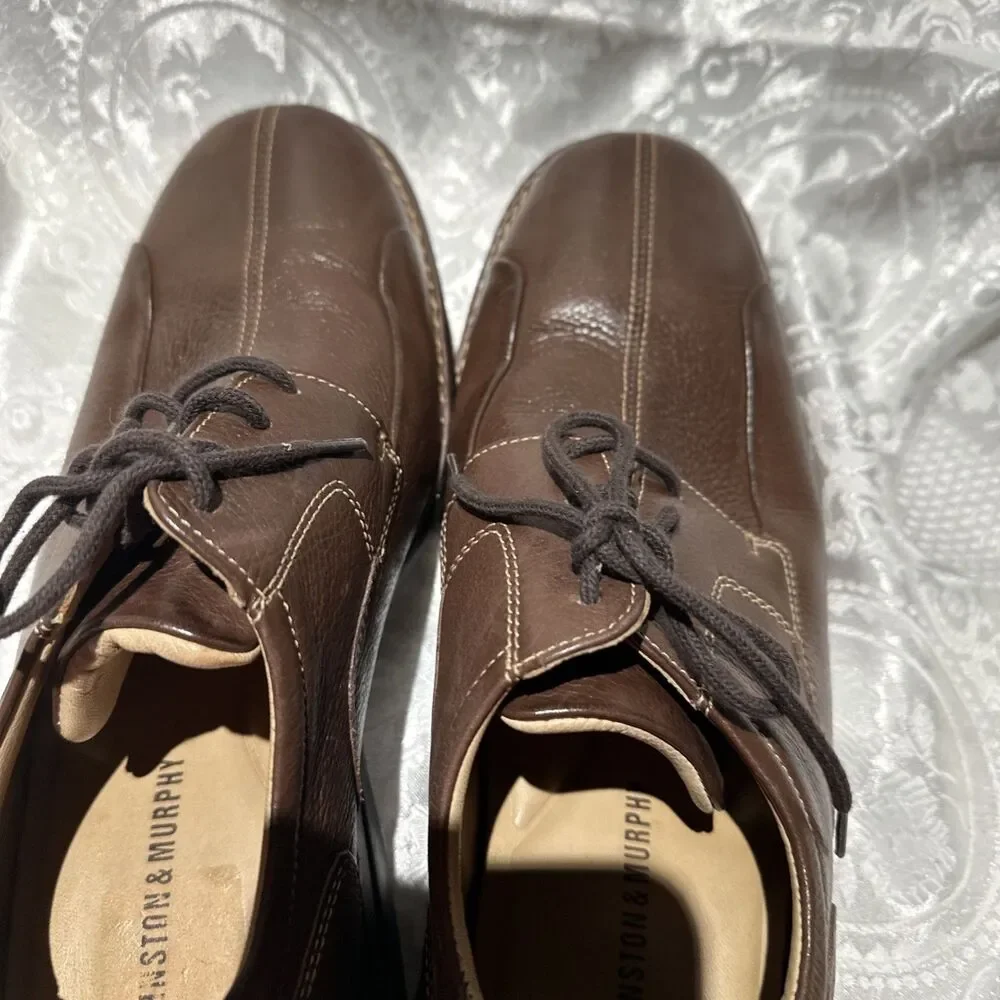 JOHNSTON & MURPHY Sheep Skin Leather Shoes Made In Brazil- Brown- Size 10.5